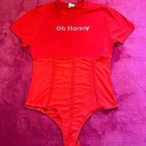 Fashion Nova "Oh Honey" Ruby Red Mesh bodysuit
